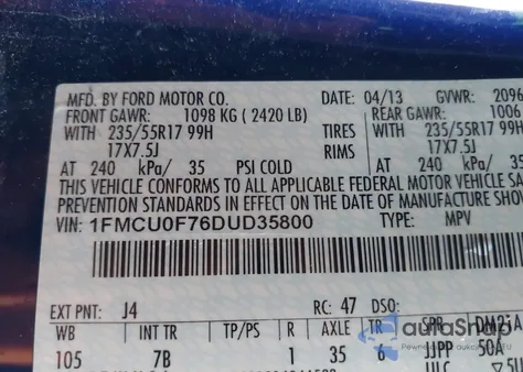 2013 Ford Escape S from USA, damaged, VIN 1FMCU0F76DUD35800
